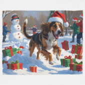 アフガンハウンドクリスマスフェスティバルスノーシーン フリースブランケット (正面(横))
