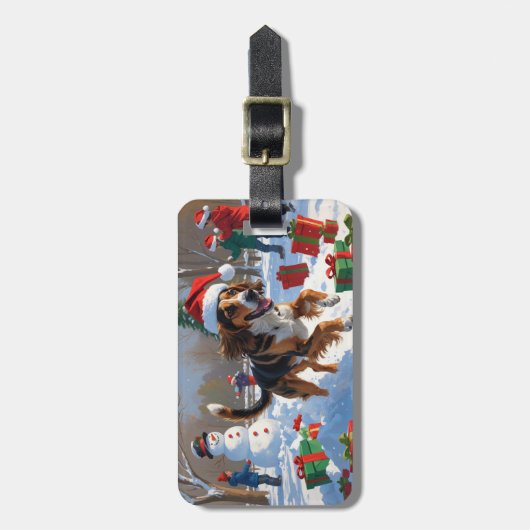 アフガンハウンドクリスマスフェスティバルスノーシーン ラゲッジタグ (正面縦)