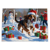 アフガンハウンドクリスマスフェスティバルスノーシーン ラージペーパーバッグ (正面)