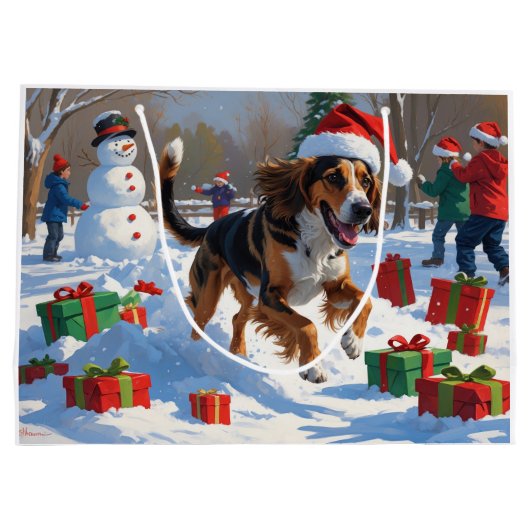 アフガンハウンドクリスマスフェスティバルスノーシーン ラージペーパーバッグ (裏面)