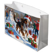 アフガンハウンドクリスマスフェスティバルスノーシーン ラージペーパーバッグ (裏面アングル)