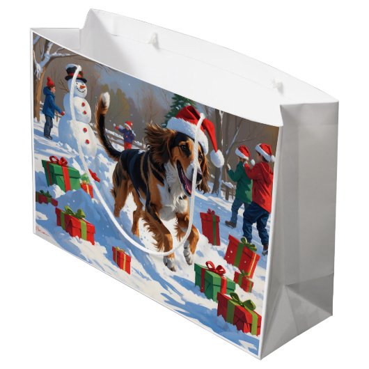 アフガンハウンドクリスマスフェスティバルスノーシーン ラージペーパーバッグ (裏面アングル)