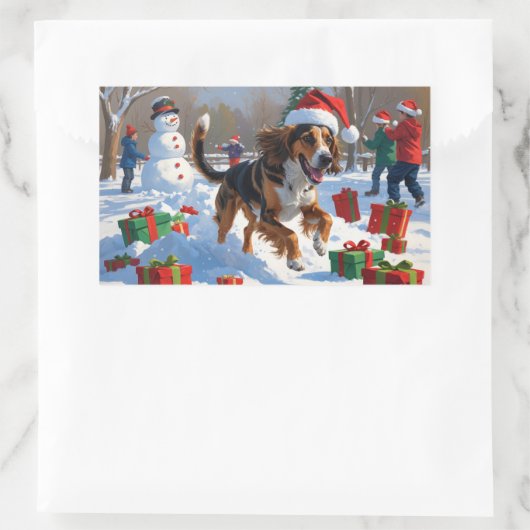 アフガンハウンドクリスマスフェスティバルスノーシーン 長方形シール (バッグ)