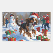 アフガンハウンドクリスマスフェスティバルスノーシーン 長方形シール (正面)