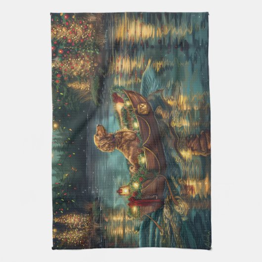 アフガンハウンドクリスマスフェスティバル航海 キッチンタオル (縦)