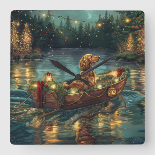 アフガンハウンドクリスマスフェスティバル航海 スクエア壁時計 (正面)