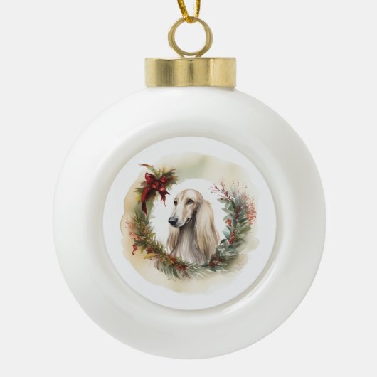 アフガンハウンドクリスマスリースフェスティバルカップ セラミックボールオーナメント (正面)