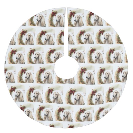 アフガンハウンドクリスマスリースフェスティバルカップ ブラッシュドポリエステルツリースカート (正面)