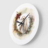 アフガンハウンドクリスマスリースフェスティバルカップ ラージ壁時計 (傾斜)