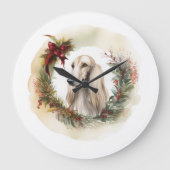 アフガンハウンドクリスマスリースフェスティバルカップ ラージ壁時計 (正面)