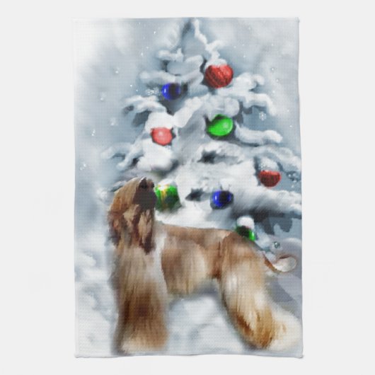 アフガンハウンドクリスマス キッチンタオル (縦)