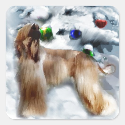 アフガンハウンドクリスマス スクエアシール (正面)