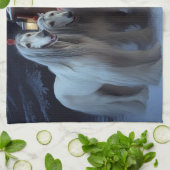 アフガンハウンドスノウイそりに乗るクリスマスデコール キッチンタオル (折り畳み)