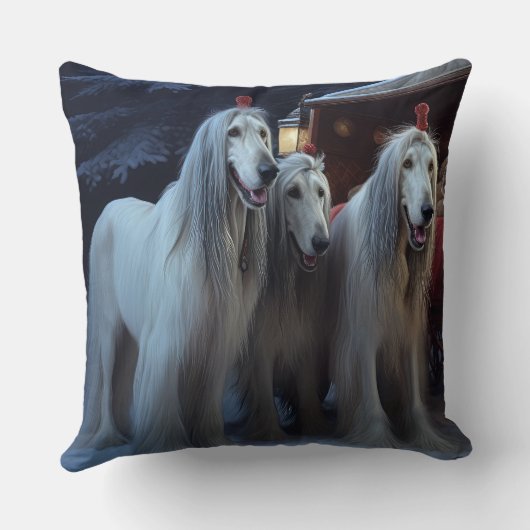 アフガンハウンドスノウイそりに乗るクリスマスデコール クッション (裏面)