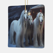 アフガンハウンドスノウイそりに乗るクリスマスデコール セラミックオーナメント (左)