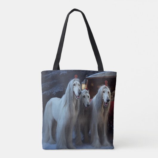 アフガンハウンドスノウイそりに乗るクリスマスデコール トートバッグ (裏面)