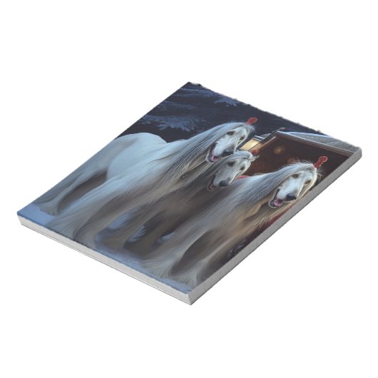 アフガンハウンドスノウイそりに乗るクリスマスデコール ノートパッド (回転)