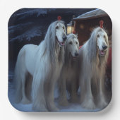 アフガンハウンドスノウイそりに乗るクリスマスデコール ペーパープレート (正面)