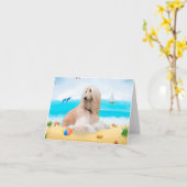 アフガンハウンドドグオンビーチ カード (黄色い花)