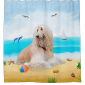 アフガンハウンドドグオンビーチ シャワーカーテン (正面)