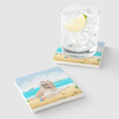 アフガンハウンドドグオンビーチ ストーンコースター (横)