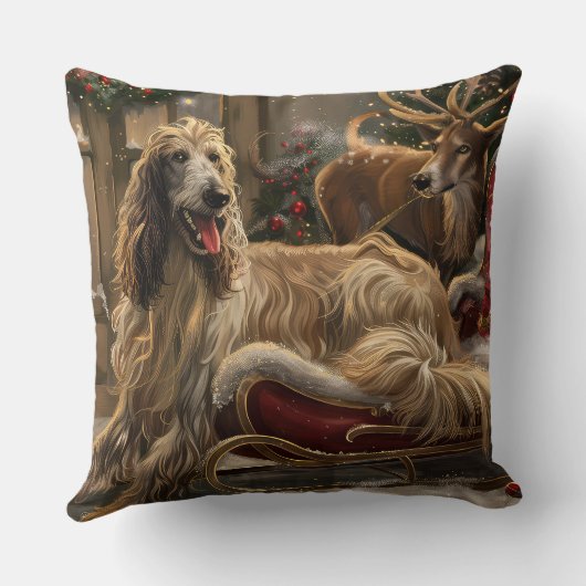 アフガンハウンドドッグクリスマスフェスティバル クッション (裏面)