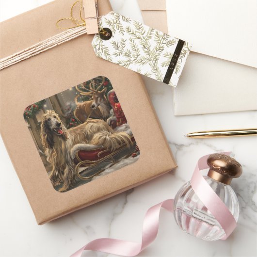 アフガンハウンドドッグクリスマスフェスティバル スクエアシール (ギフト)