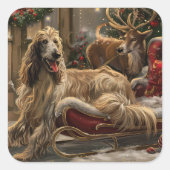 アフガンハウンドドッグクリスマスフェスティバル スクエアシール (正面)
