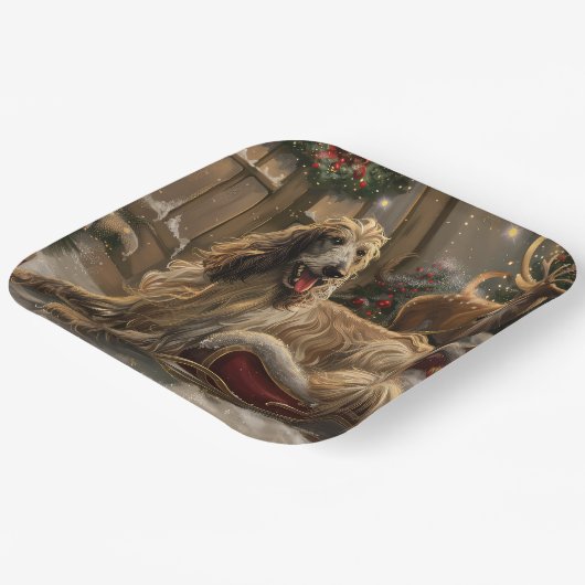 アフガンハウンドドッグクリスマスフェスティバル ペーパープレート (傾斜あり)