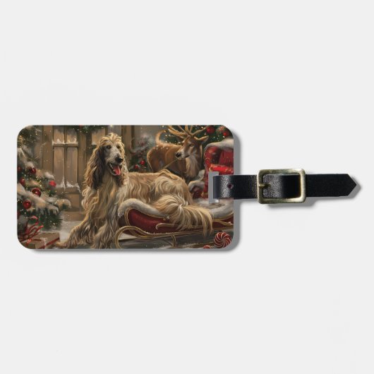 アフガンハウンドドッグクリスマスフェスティバル ラゲッジタグ (正面横)