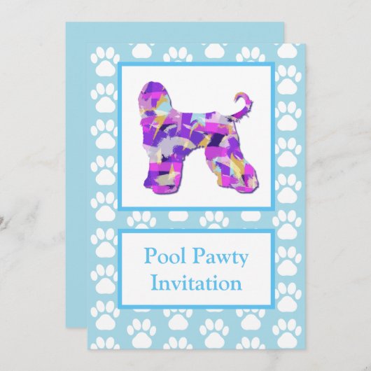 アフガンハウンドドッグシルエットプールパウィーブルーPPY&B 招待状 (正面/裏面)