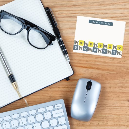 アフガンハウンドドッグ&ポーイエロー&ブルーグリッド ポストイット