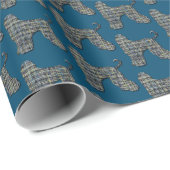 アフガンハウンドドッグ&ポーシルエットグリッドブルー ラッピングペーパー (ロールコーナー)