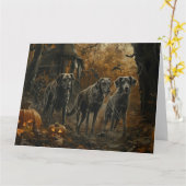 アフガンハウンドハロウィーンナイトドギーディライト カード (黄色い花)