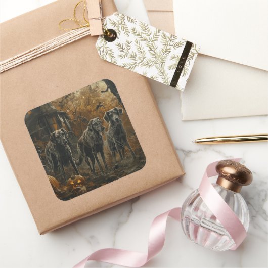 アフガンハウンドハロウィーンナイトドギーディライト スクエアシール (ギフト)