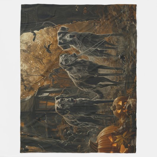 アフガンハウンドハロウィーンナイトドギーディライト フリースブランケット (正面)