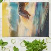 アフガンハウンドビーチサーフィン絵画ズ キッチンタオル (折り畳み)