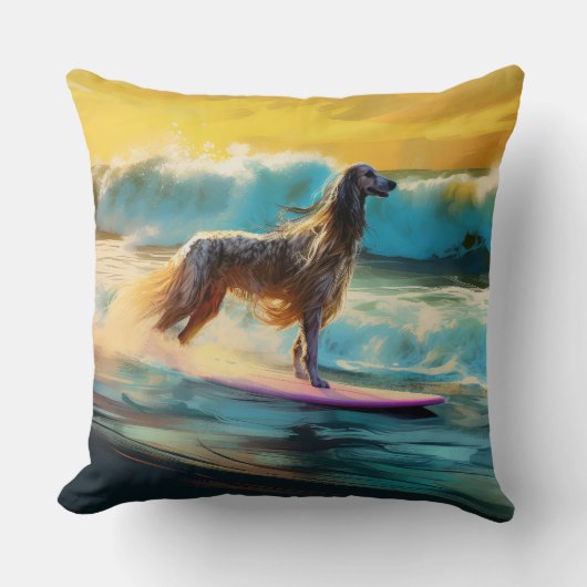 アフガンハウンドビーチサーフィン絵画ズ クッション (正面)