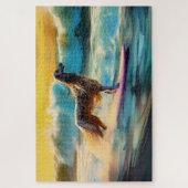 アフガンハウンドビーチサーフィン絵画ズ ジグソーパズル (縦)