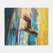 アフガンハウンドビーチサーフィン絵画ズ フリースブランケット (正面(横))