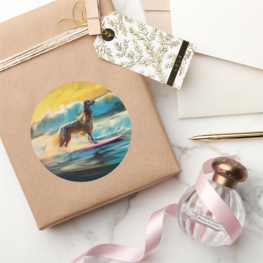 アフガンハウンドビーチサーフィン絵画ズ ラウンドシール (ギフト)