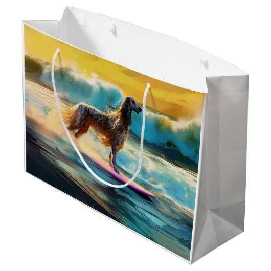 アフガンハウンドビーチサーフィン絵画ズ ラージペーパーバッグ (裏面アングル)