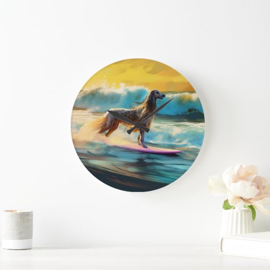 アフガンハウンドビーチサーフィン絵画ズ ラージ壁時計 (ホーム)