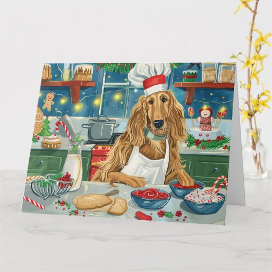 アフガンハウンドホリデーベーキング:フェスティバルクリスマス カード (黄色い花)