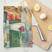 アフガンハウンドホリデーベーキング:フェスティバルクリスマス キッチンタオル (四つ折り)