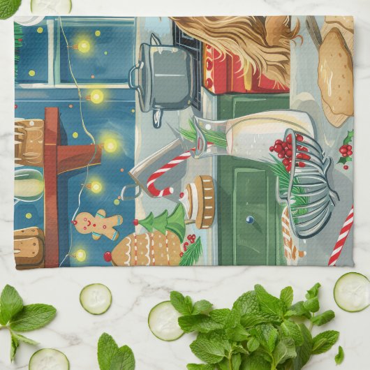 アフガンハウンドホリデーベーキング:フェスティバルクリスマス キッチンタオル (折り畳み)