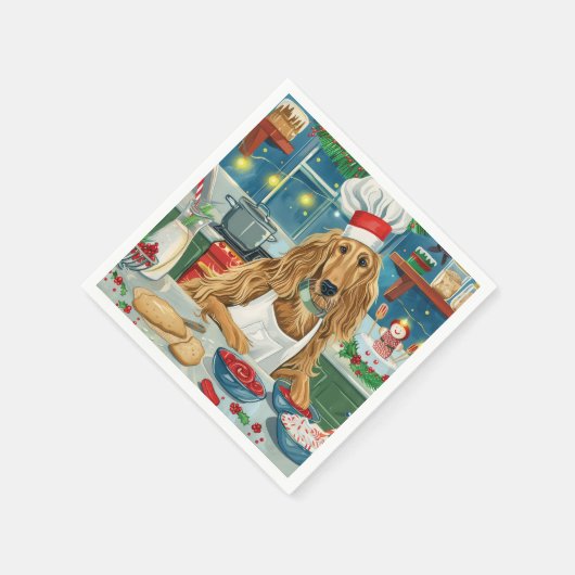 アフガンハウンドホリデーベーキング:フェスティバルクリスマス スタンダードカクテルナプキン (角)