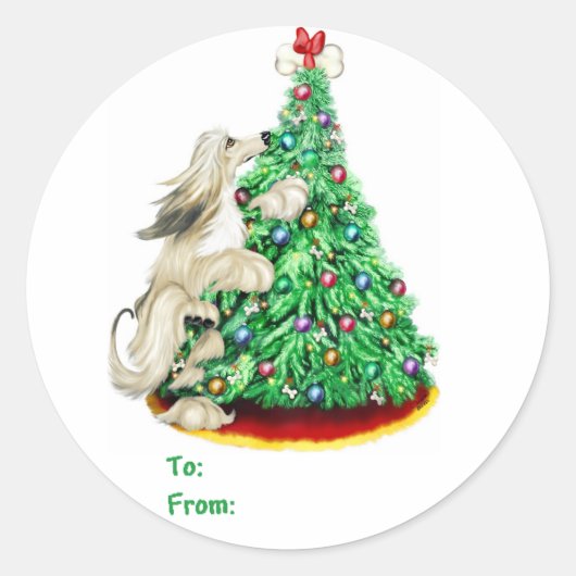 アフガンハウンドリーチゴールクリームギフトラベル ラウンドシール (正面)