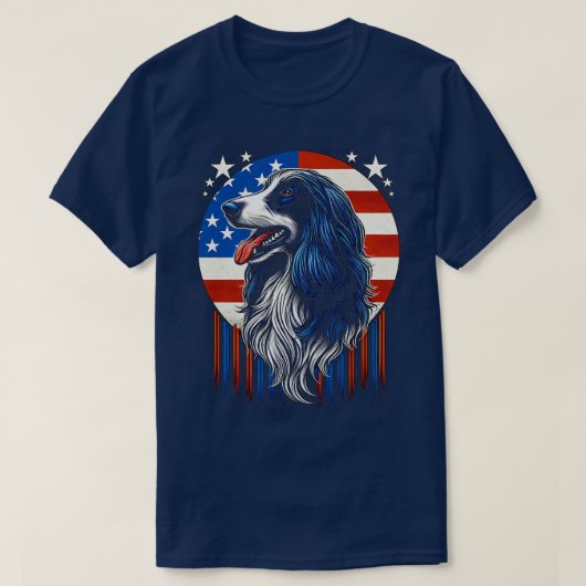 アフガンハウンド国旗アメリカ犬おもしろい恋人 Tシャツ (デザイン正面)