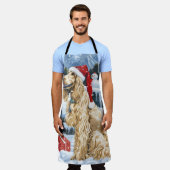 アフガンハウンド犬の冬ワンダーランドクリスマスジョイ エプロン (着用した状態)